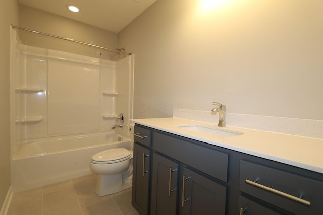 full bathroom with toilet, tile patterned flooring, shower / washtub combination, and vanity