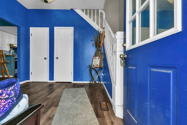 foyer with dark wood-type flooring