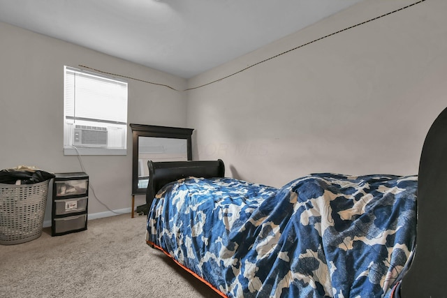 carpeted bedroom with cooling unit