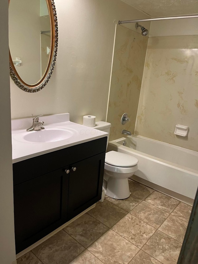 full bathroom with toilet, bathtub / shower combination, and vanity