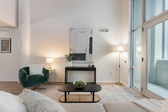 living room with a healthy amount of sunlight and light hardwood / wood-style flooring