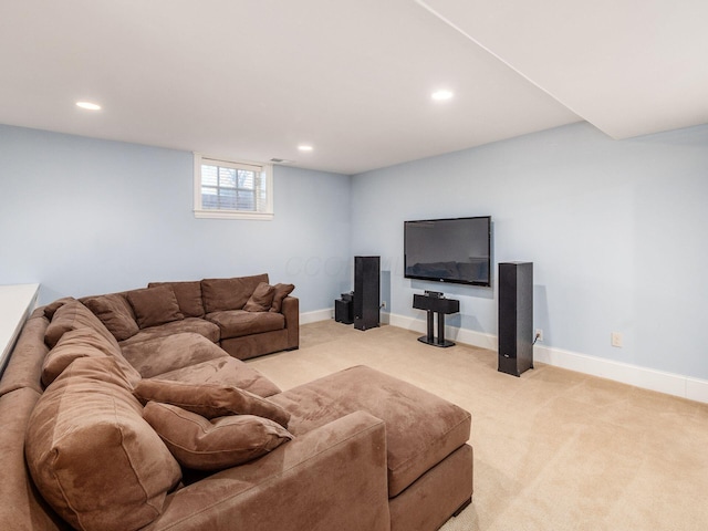 living room with light carpet