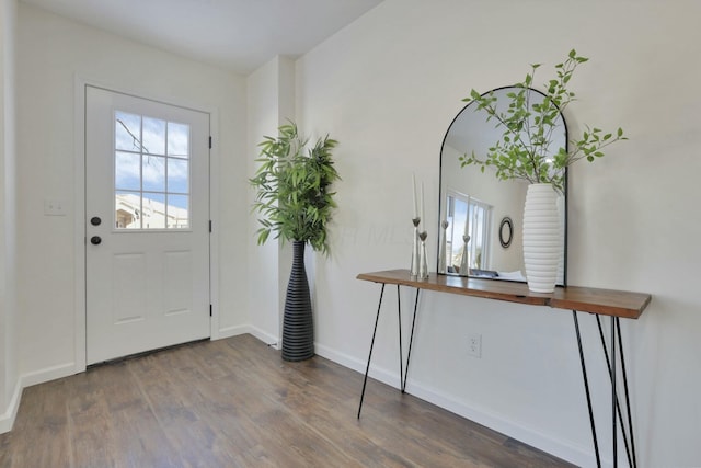 foyer entrance featuring dark hardwood / wood-style floors