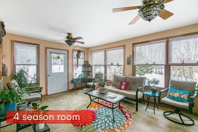 living room featuring ceiling fan