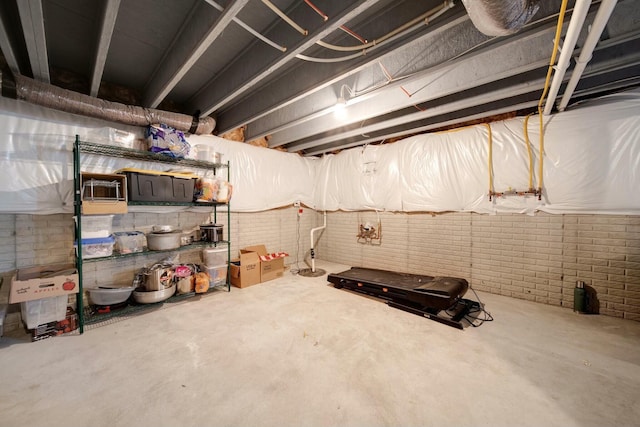 basement with brick wall