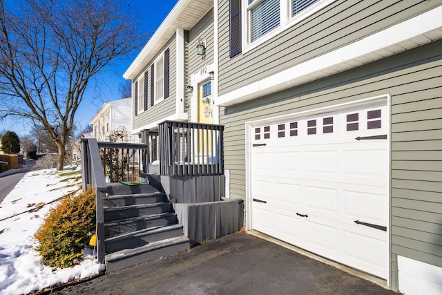 exterior space with a garage