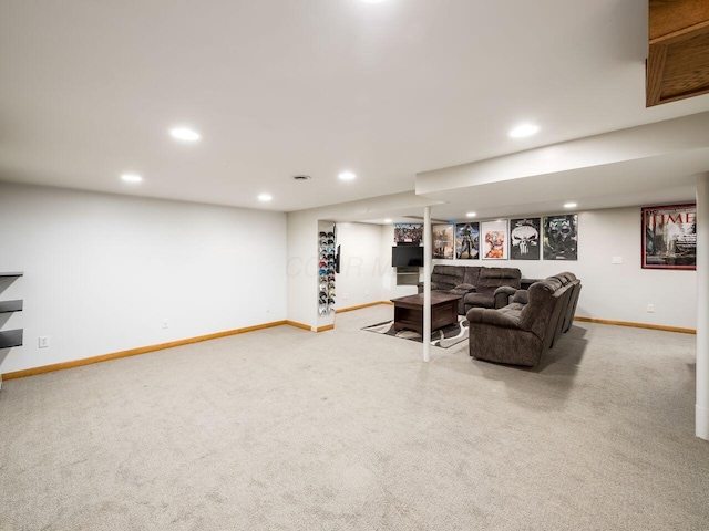 living room with light colored carpet