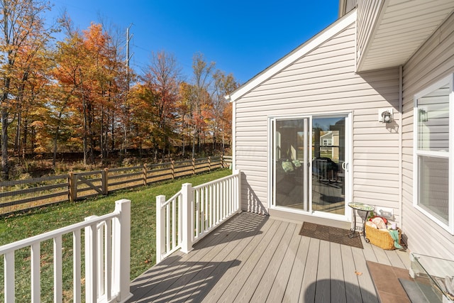 wooden deck featuring a lawn