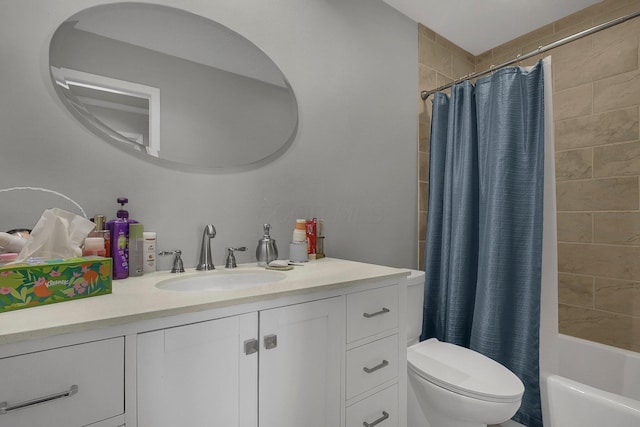 full bathroom featuring vanity, toilet, and shower / bath combo with shower curtain