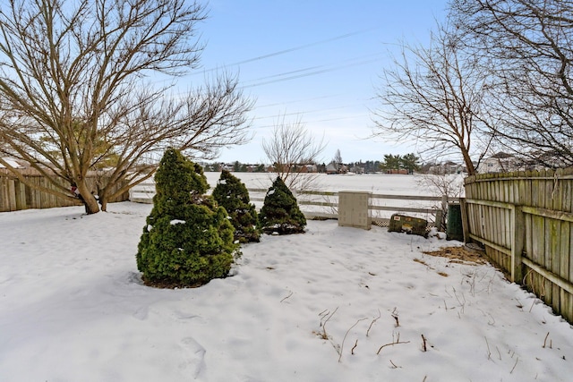 view of yard layered in snow