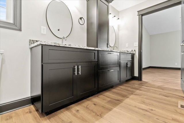 bathroom featuring vanity and hardwood / wood-style floors