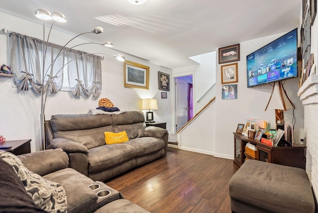 living room with hardwood / wood-style flooring