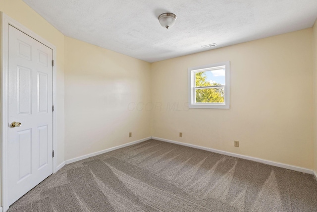 empty room with carpet and a textured ceiling