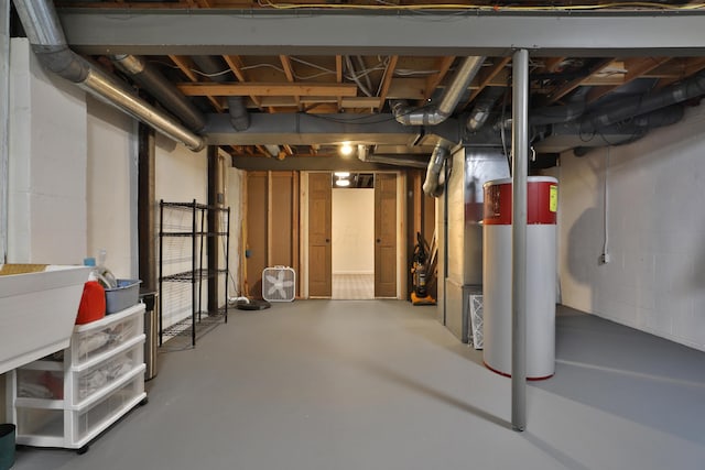 basement featuring water heater