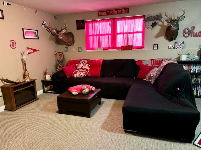 living room featuring carpet