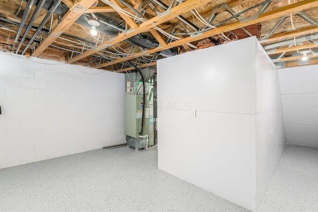 basement with heating unit