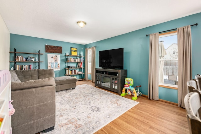 living room with hardwood / wood-style floors and a wealth of natural light