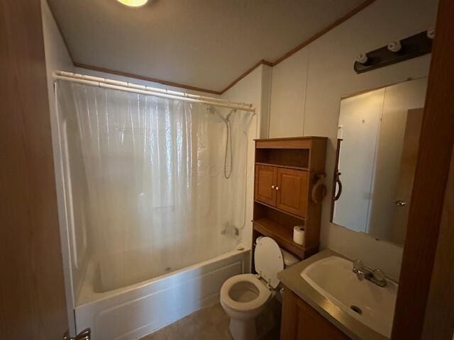 full bathroom featuring toilet, vanity, and shower / tub combo