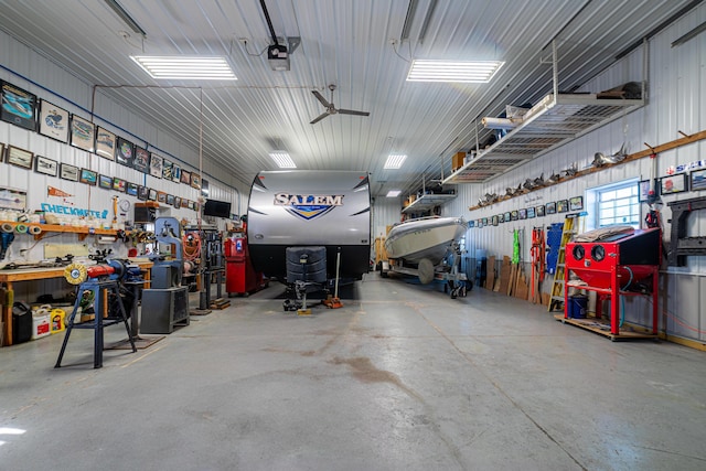 garage featuring a workshop area