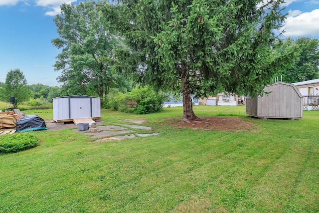 view of yard featuring a storage unit