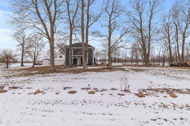 view of yard layered in snow