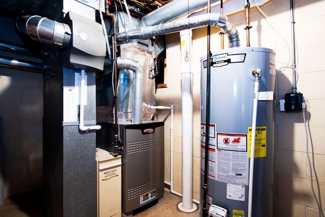 utility room with water heater