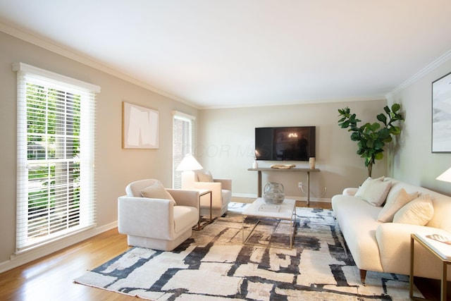 4580 Helston Ct, Columbus, OH 43220 - living room featuring crown molding, wood finished floors, and baseboards