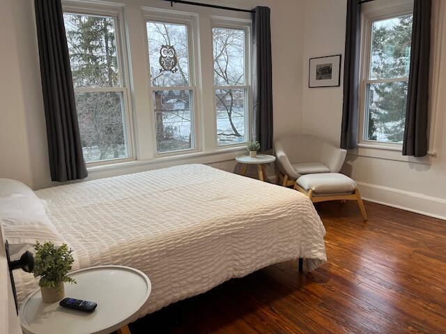 bedroom featuring dark hardwood / wood-style floors