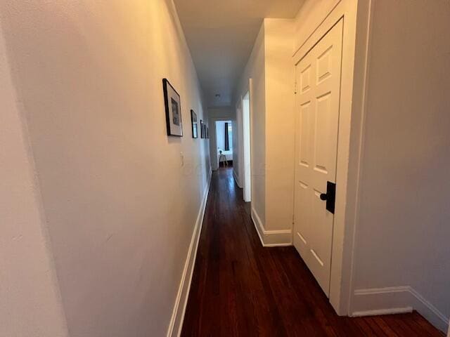 corridor featuring dark wood-type flooring