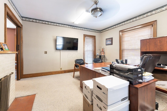 home office featuring light carpet