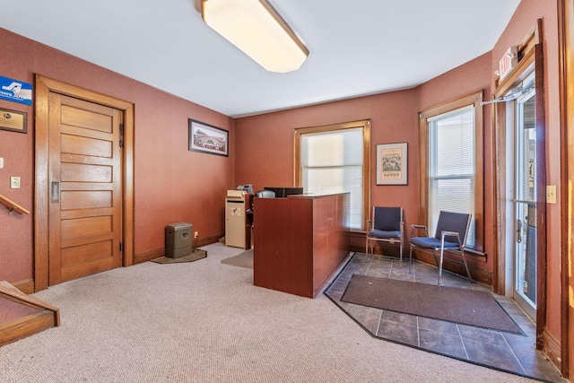 home office featuring light colored carpet