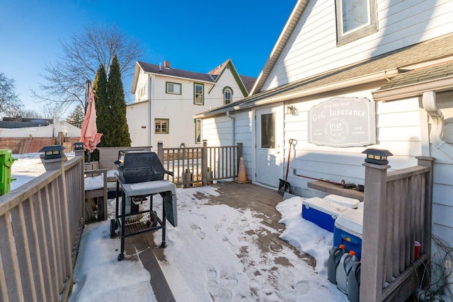 view of snow covered patio