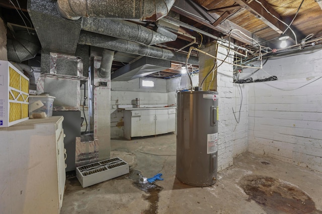 basement featuring electric water heater