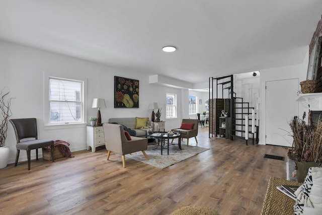 living room with hardwood / wood-style flooring