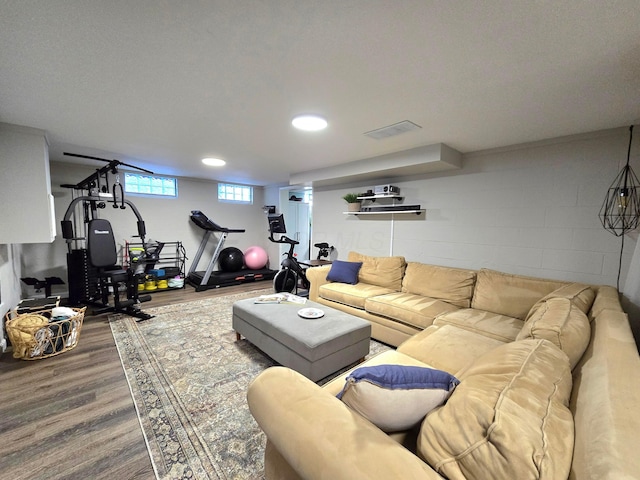 living room with wood-type flooring