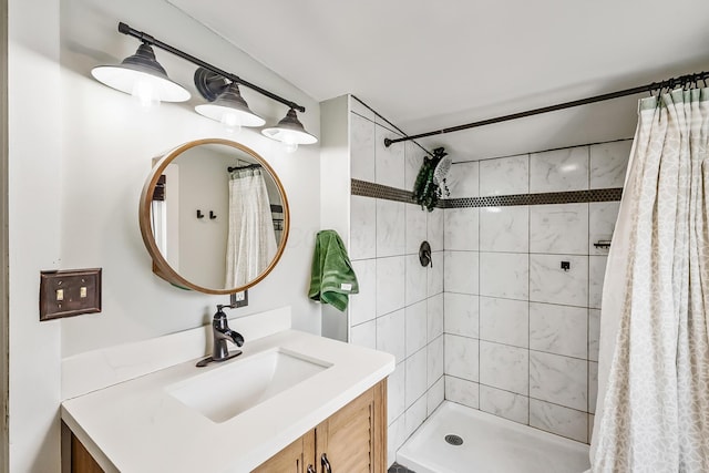 bathroom featuring vanity and walk in shower