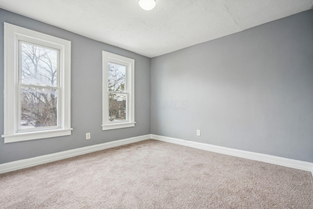 unfurnished room with carpet flooring and a textured ceiling