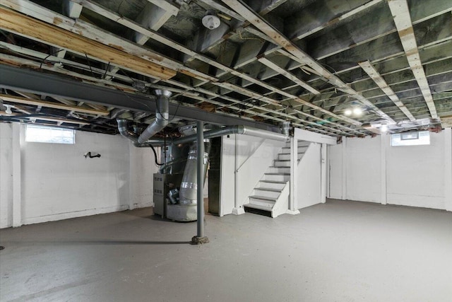 basement with heating unit