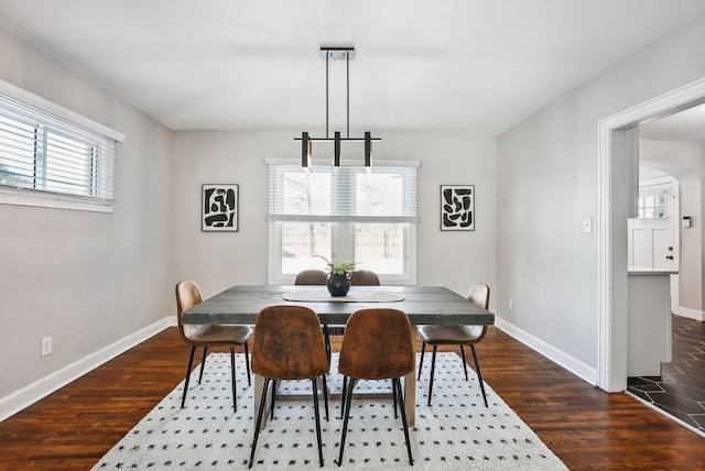 dining area featuring a wealth of natural light and dark hardwood / wood-style flooring