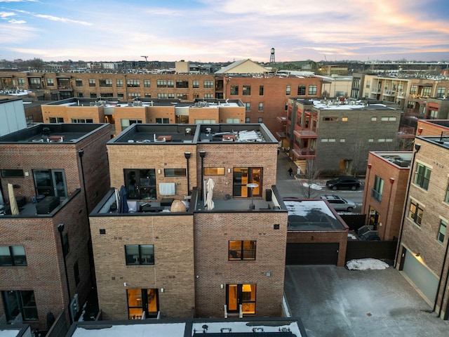 view of aerial view at dusk