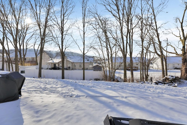 view of yard layered in snow