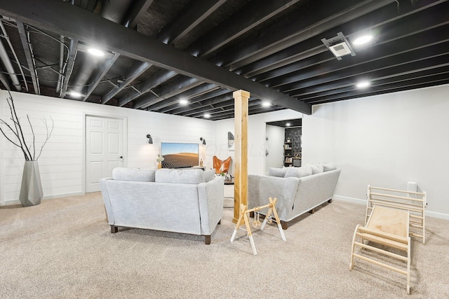 living room with carpet floors