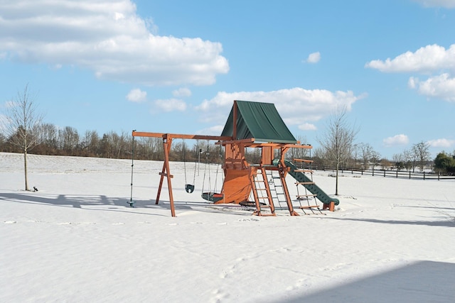 view of snow covered playground