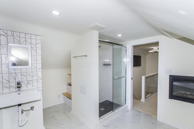 bathroom with sink and walk in shower