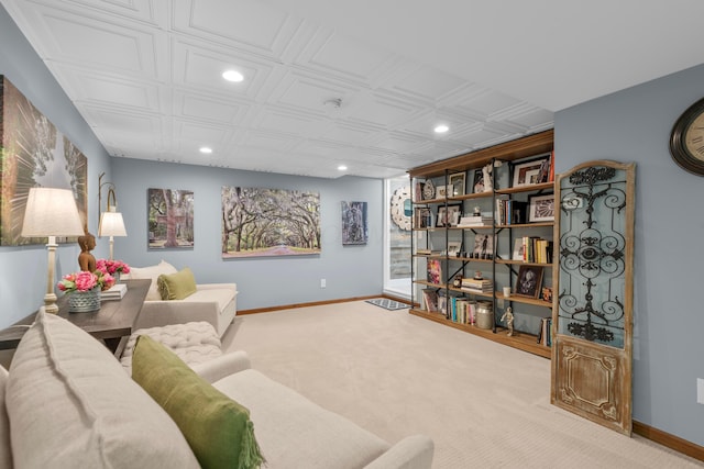 living room featuring light colored carpet