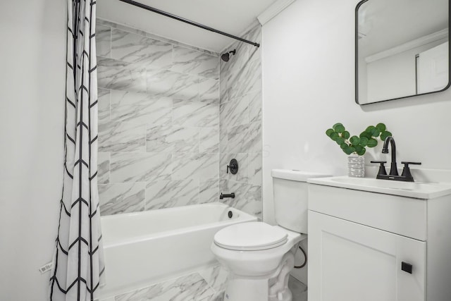 full bathroom with toilet, vanity, and shower / bath combo with shower curtain