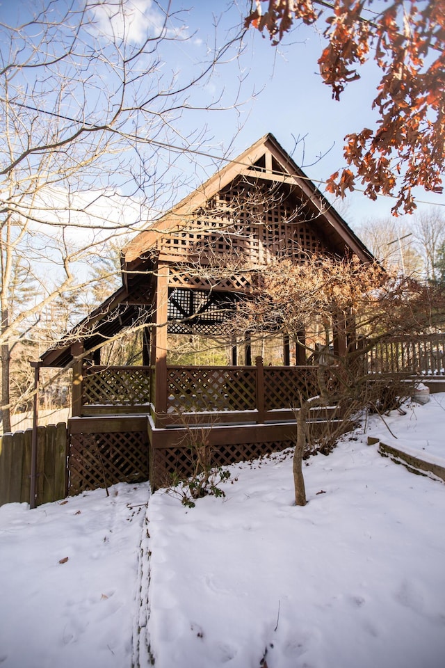 view of snow covered property