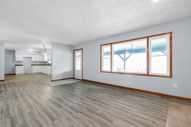 unfurnished living room featuring light wood-type flooring