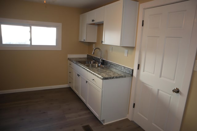 kitchen featuring sink, white cabinets, and dark hardwood / wood-style floors