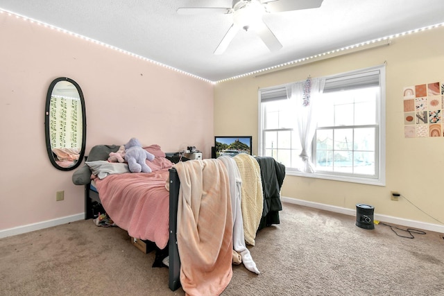 bedroom featuring carpet floors and ceiling fan